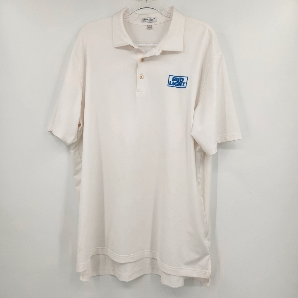 Peter Millar Summer Comfort Mens Polo Shirt Size XL White Bud Light Logo